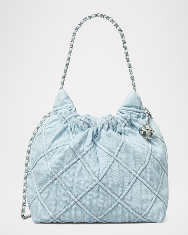 Fleming Mini Quilted Denim Hobo Bag